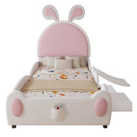 KINDERBETT 90/200 cm Weiß/Rosa aus PU mit Rutsche und Treppe - Pink, Kunststoff (90/200cm) - OKMYHOME