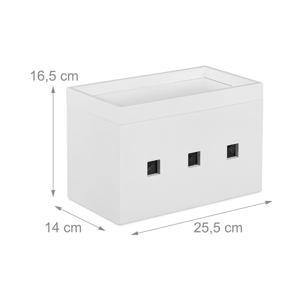 KABELBOX - Weiß, Holz (14/25.5/16.5cm) - Relaxdays