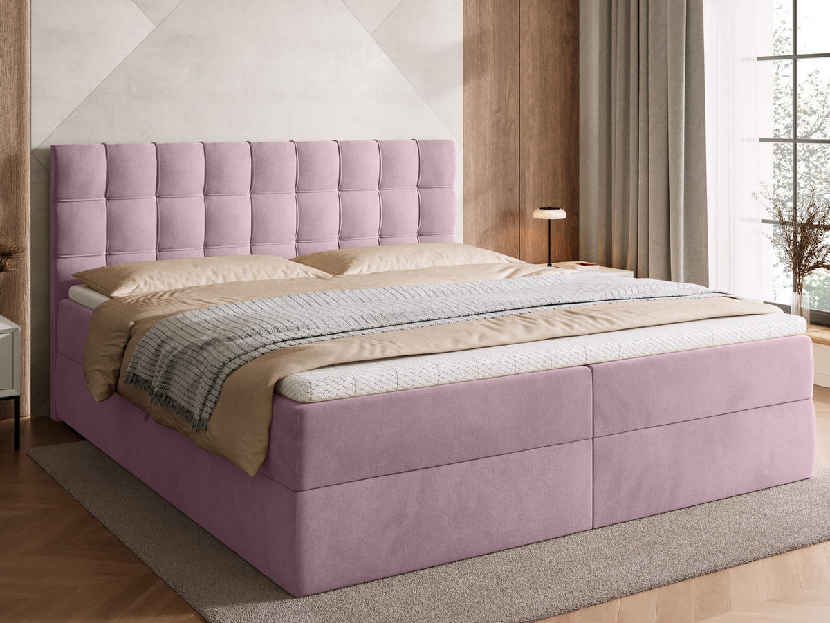 BOXBETT Detroit mit Topper 180/200 Rosa - Rosa, Holzwerkstoff/Textil (180/200cm) - Bromarkt