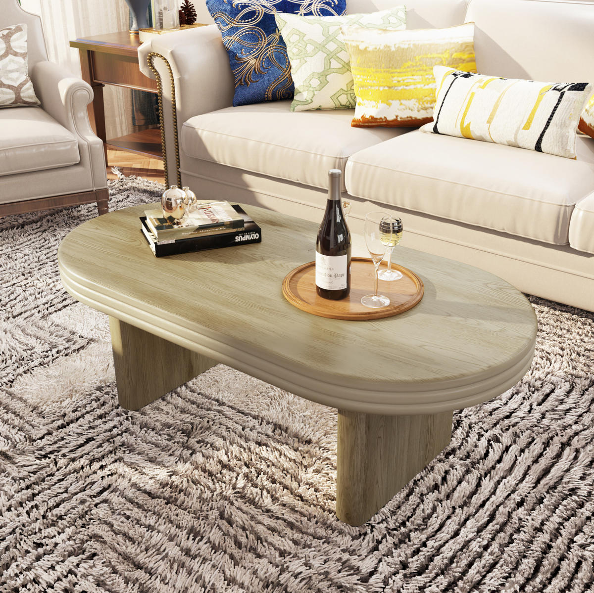 COUCHTISCH 120/60/41,5 cm Natur aus MDF mit eleganter ovaler Tischplatte - Naturfarben, Holzwerkstoff (120/60/41.5cm) - OKWISH