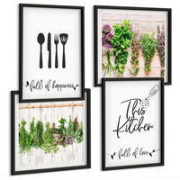 BILDER SET 4er Set - 50x50 cm & 40x60 cm Schwarzer Rahmen - Küchenkräuterpflanzen Beschriftungen - Schwarz, Kunststoff (50/50cm) - TULUP