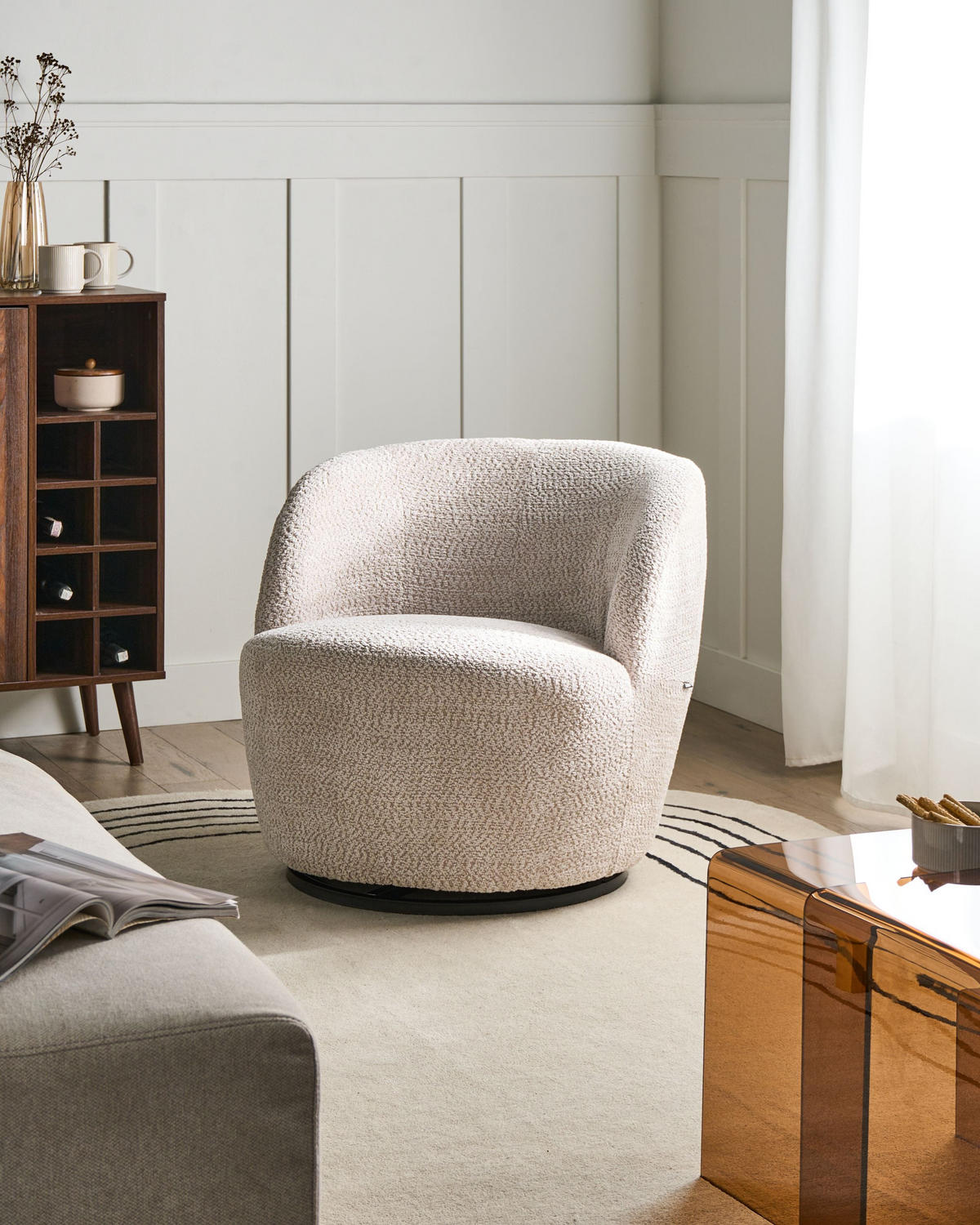 DREHSESSEL Chenillegewebe Beige Kuolpa - Beige, Textil (67/69/75cm) - Beliani