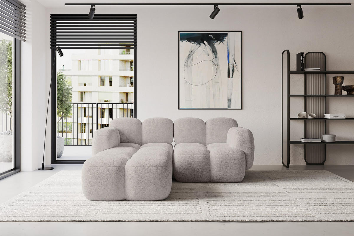 ECKSOFA modulares Sofa Links Miko-L1 214x205x75 Hellgrau Velours - Hellgrau/Schwarz, Holzwerkstoff/Kunststoff (214/205cm) - ALTDECOR