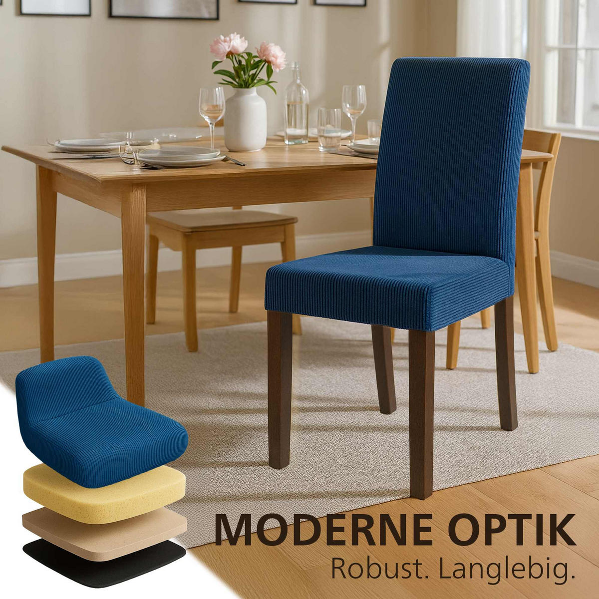ESSZIMMERSTUHL Cord Blau - Blau, Holz/Textil (41/91/47cm) - CLP