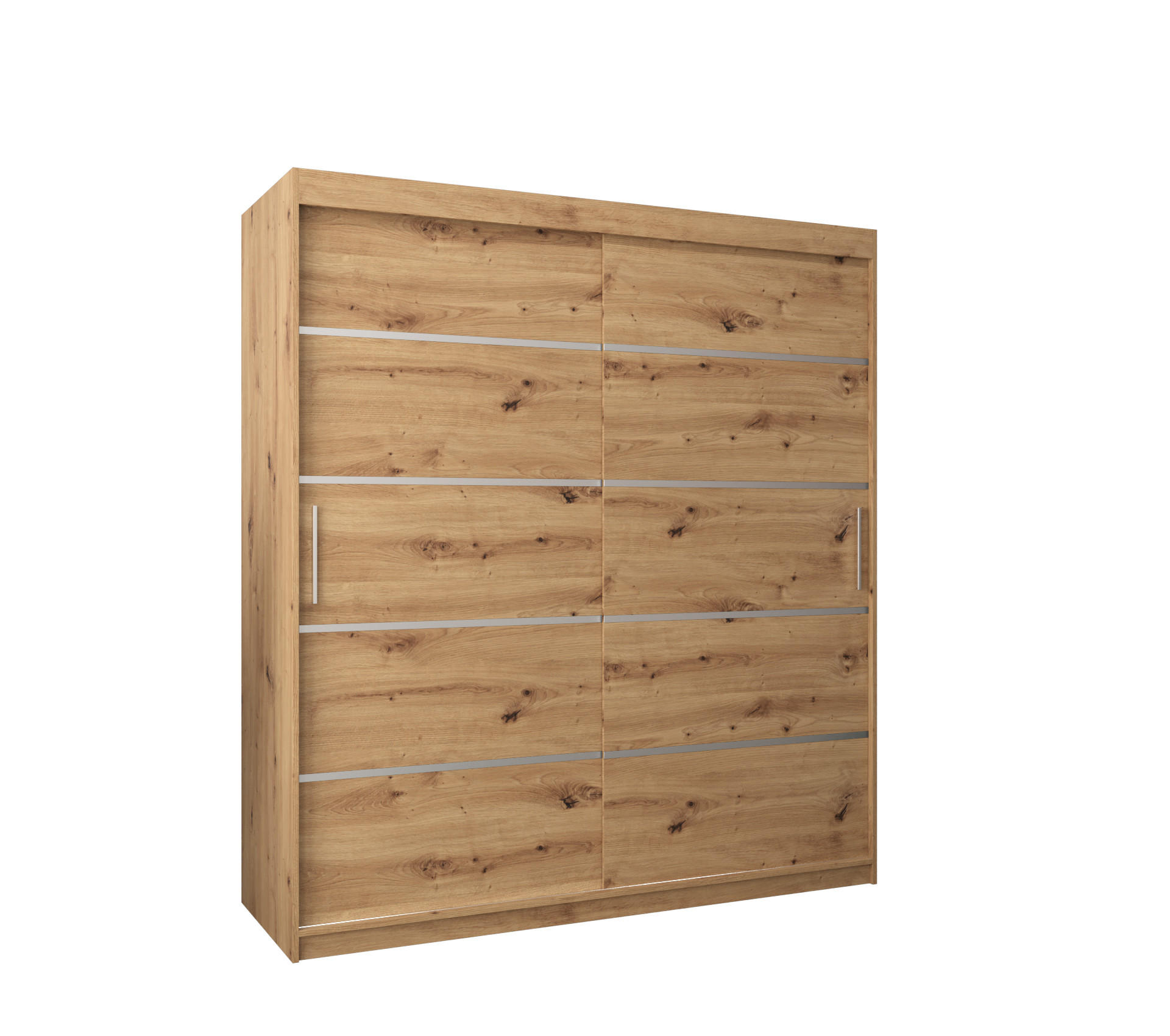 Möbel Kryspol Schwebetürenschrank Eiche Artisan, Silber 180x200x62 cm