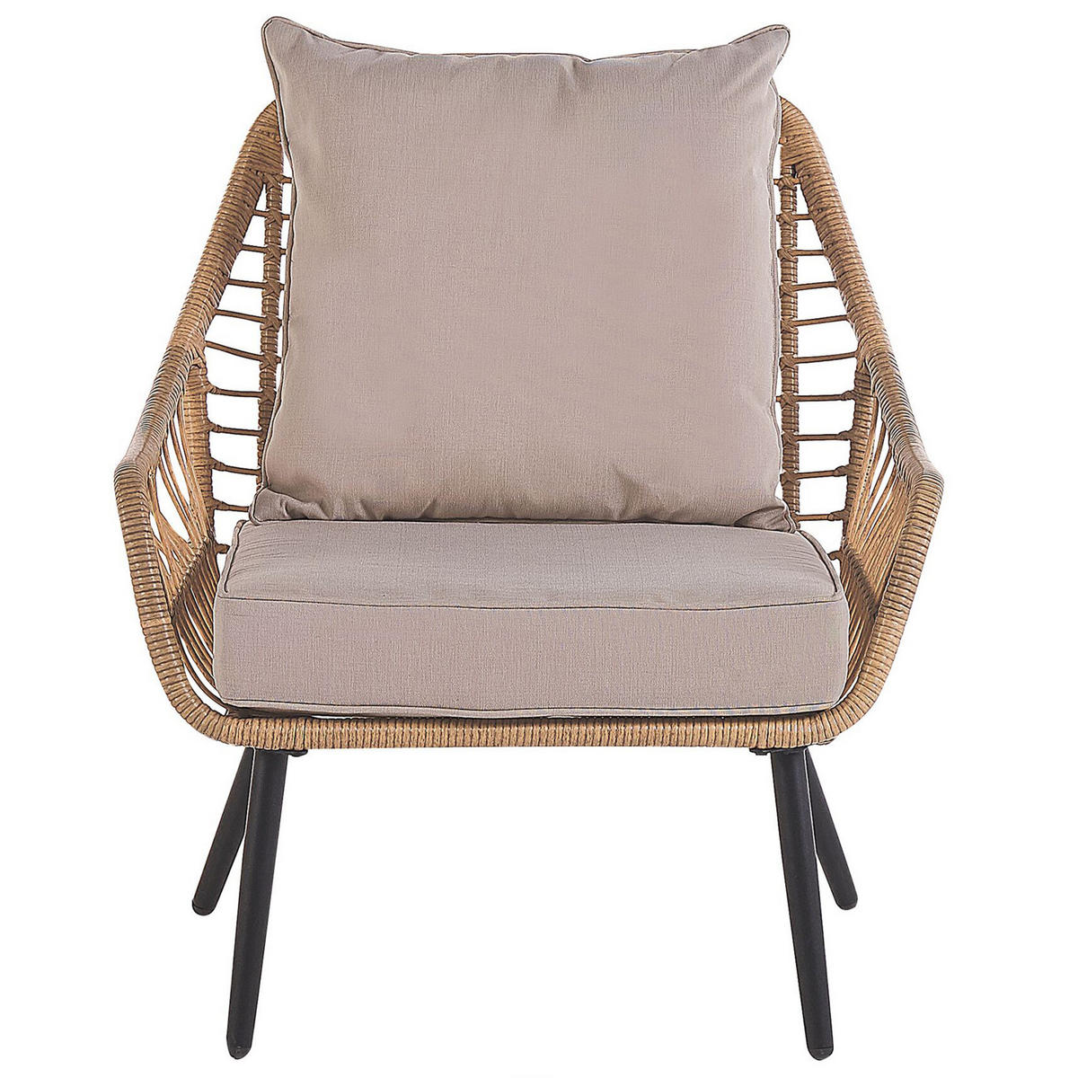 BALKONSET 2-Sitzer Rattan natürlich Auflagen beige Laureto - Beige/Schwarz, Kunststoff/Textil - Beliani