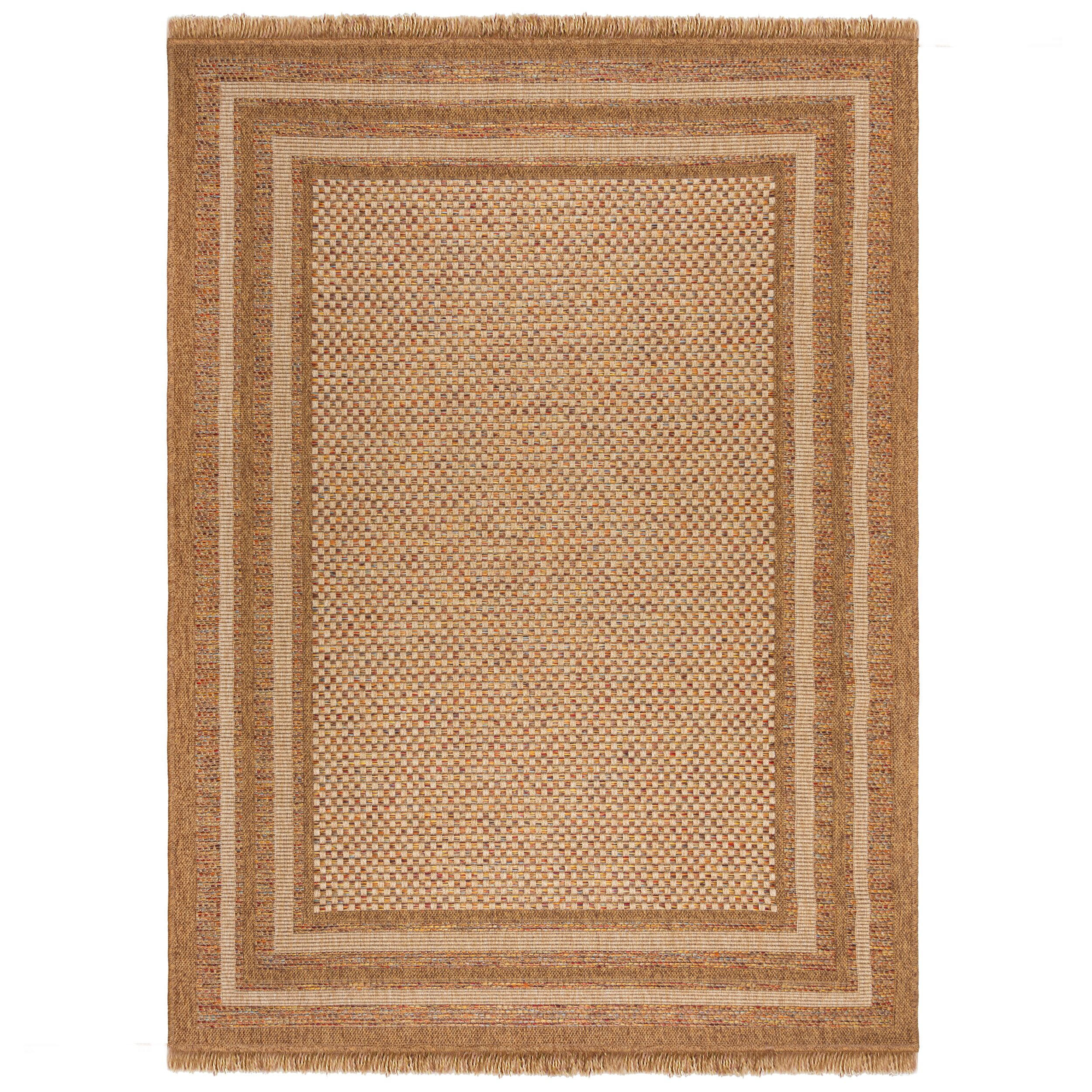 TEPPICH Outdoor Boho Streifen Bordüre, Balkon schmutzabweisend Ocker Rechteckig 200x290 - Braun, Textil (200/290cm) - KADIMA DESIGN