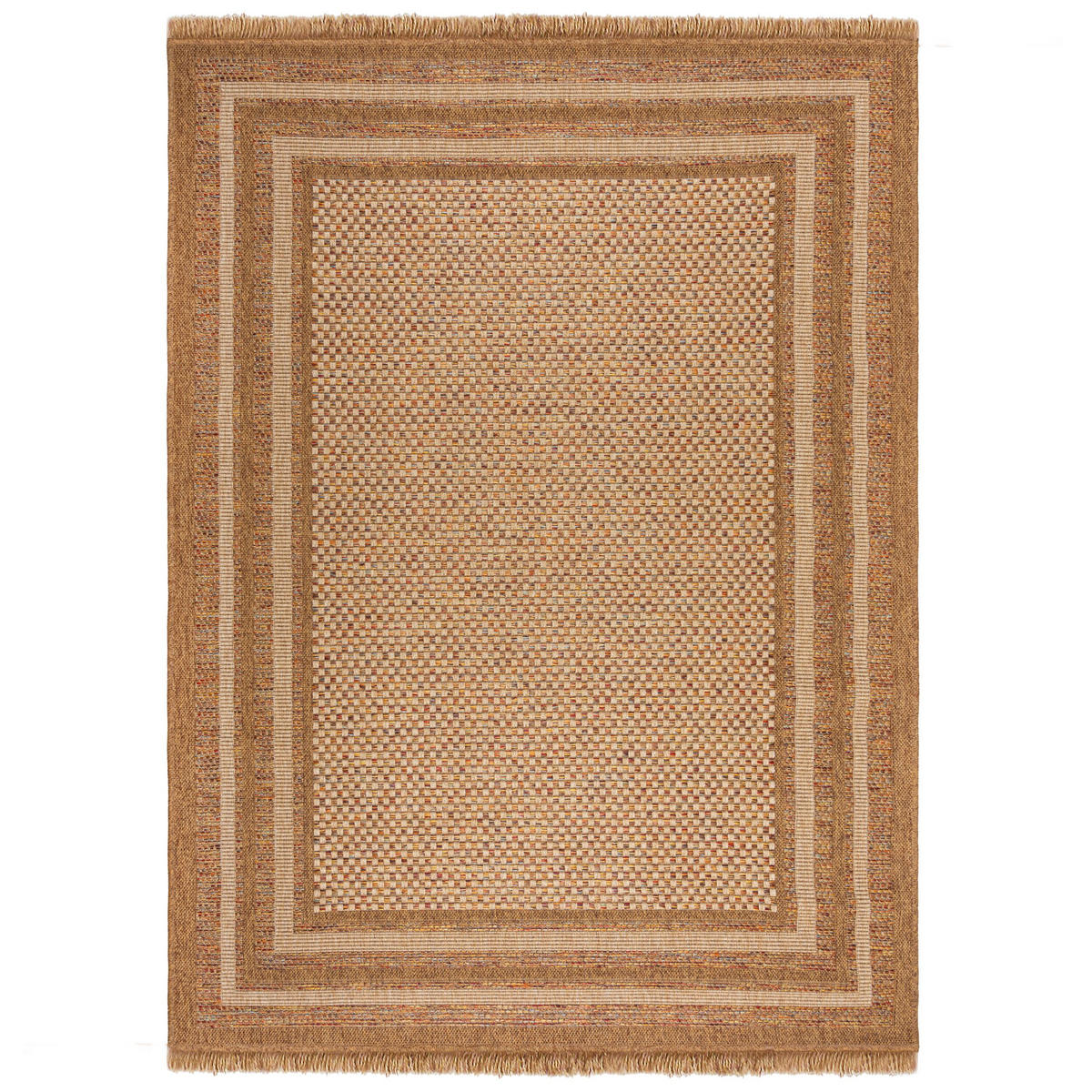 TEPPICH Outdoor Boho Streifen Bordüre, Balkon schmutzabweisend Ocker Rechteckig 200x290 - Braun, Textil (200/290cm) - KADIMA DESIGN