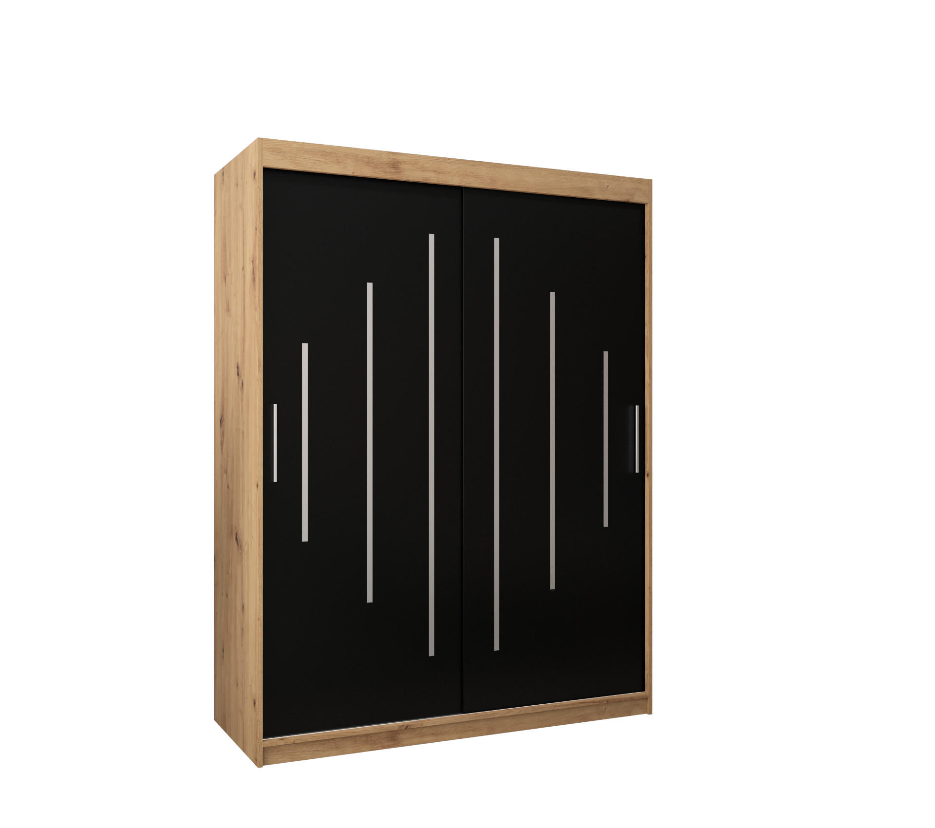 Abiks Möbel Schwebetürenschrank Eiche Artisan, Schwarz 150x200x62 cm