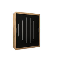 SCHWEBETÜRENSCHRANK 200/150/62 2-türig - Silberfarben/Schwarz, Holz/Kunststoff (150/200/62cm) - Abiks Möbel
