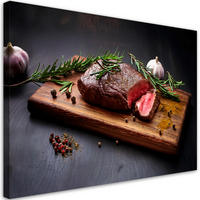 WANDBILD steak fleisch essen für die restaurantküche - Schwarz, Textil (60/40cm) - Feeby