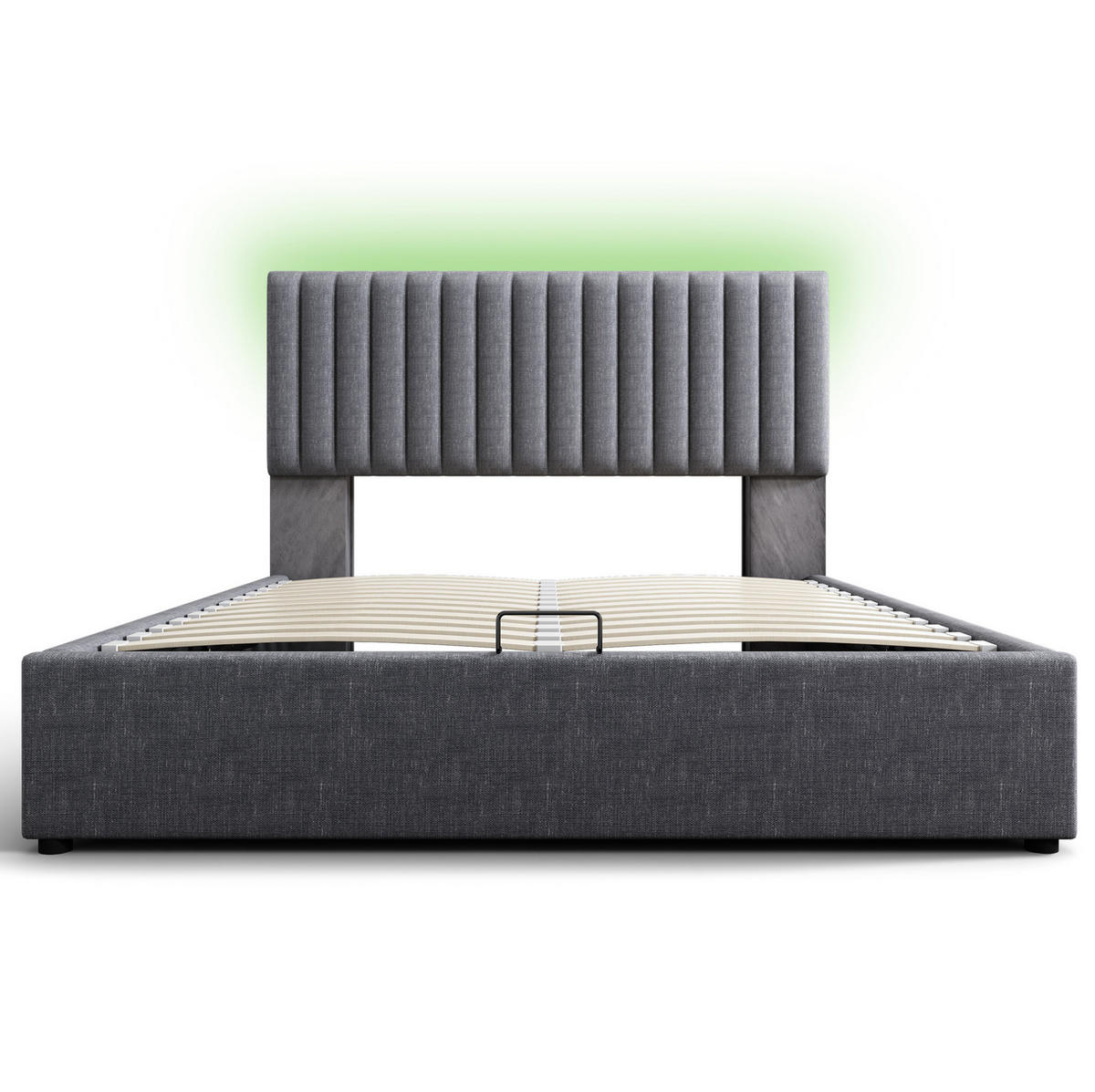 BETT mit Stauraum, LED & Matratze 160x200 cm Leinen Grau - Grau, Metall (160/200cm) - Meubliv