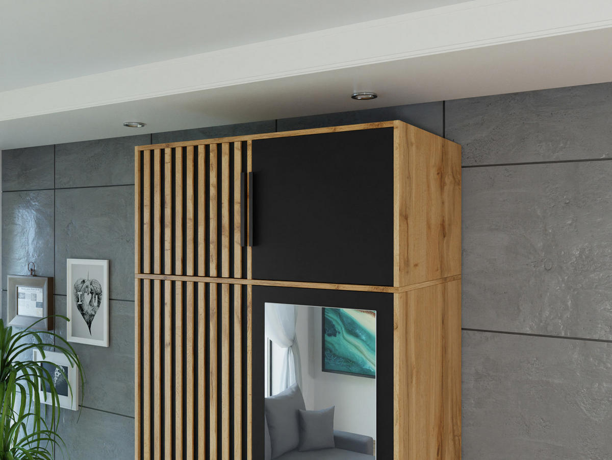 KLEIDERSCHRANK Bali Lux D2 mit Schrankaufsatz - Schwarz/Braun, Holzwerkstoff/Metall (100/245/58cm) - MIRJAN24