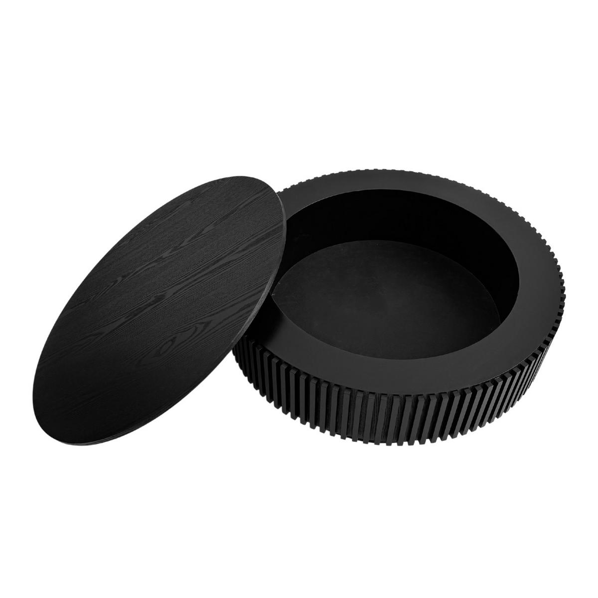 COUCHTISCH DE-37318 rund mit verstecktem Stauraum und Rillendesign Schwarz - Schwarz, Holzwerkstoff (75/75/35cm) - ComfortXL