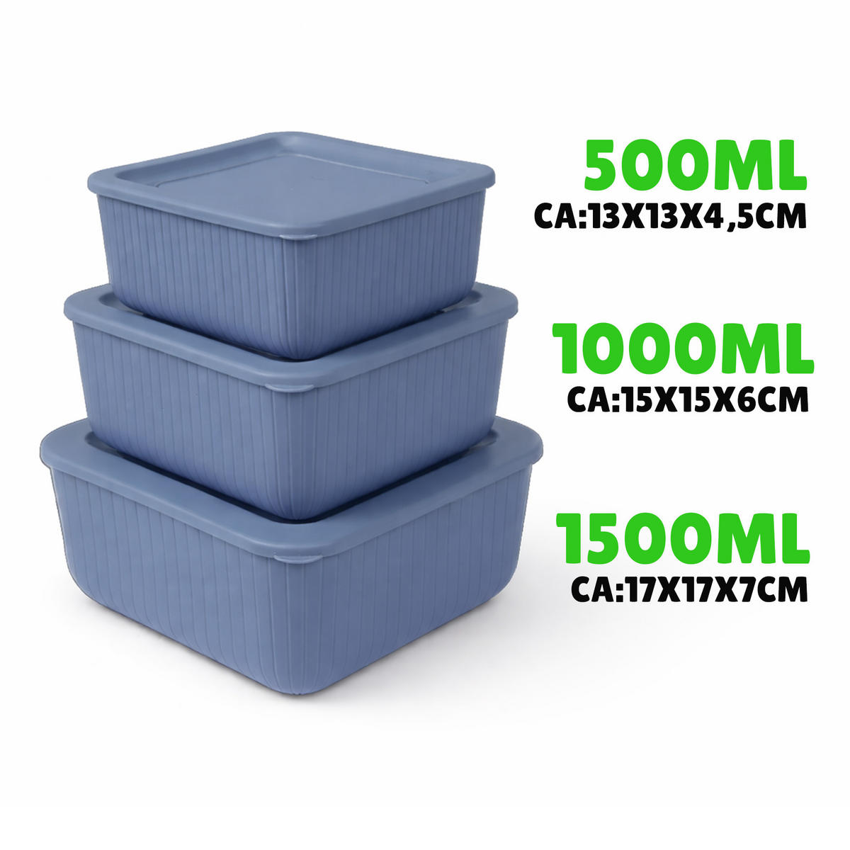 VORRATSDOSEN 3-teilig 0,5L/1L/1,5L Blau - Blau, Kunststoff - ProHome