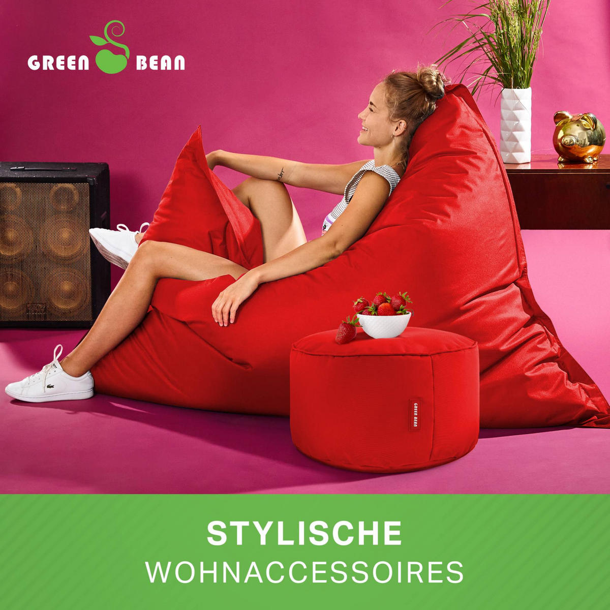 XXL-SITZSACK + Pouf 2er Set - 140x180cm - Rot, Textil (140/25/180cm) - Green Bean
