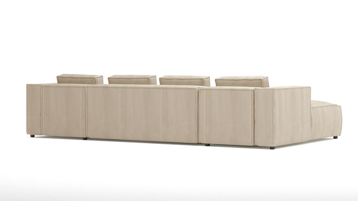 WOHNLANDSCHAFT Nova Beige Cord - Beige/Schwarz, Holz/Kunststoff (327/64/176cm) - S-Style Möbel