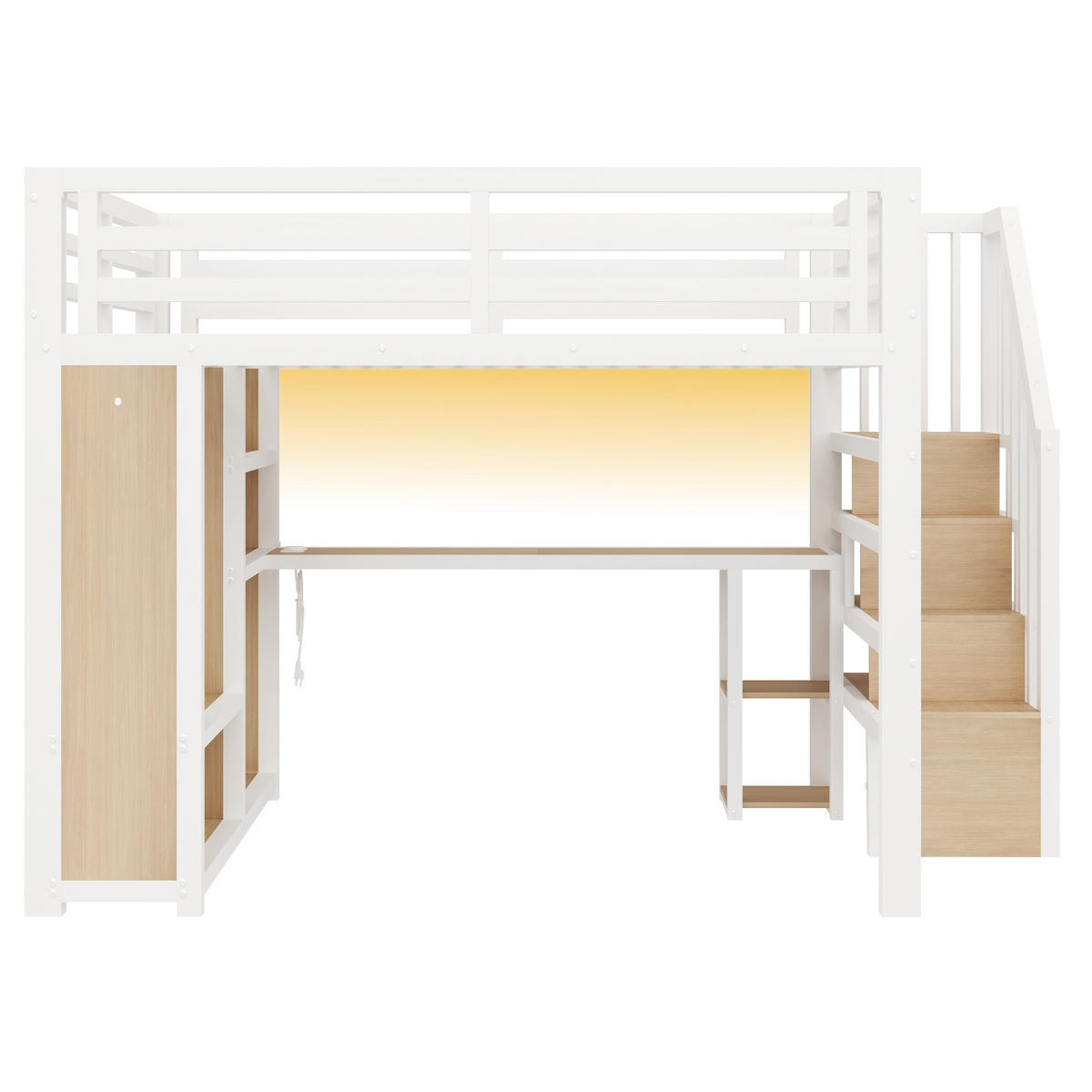 HOCHBETT 160/200 cm in Weiß mit Schreibtisch, Regal, offenem Kleiderschrank und Treppe aus Metall - Weiß, Metall (160/200cm) - STILVORA