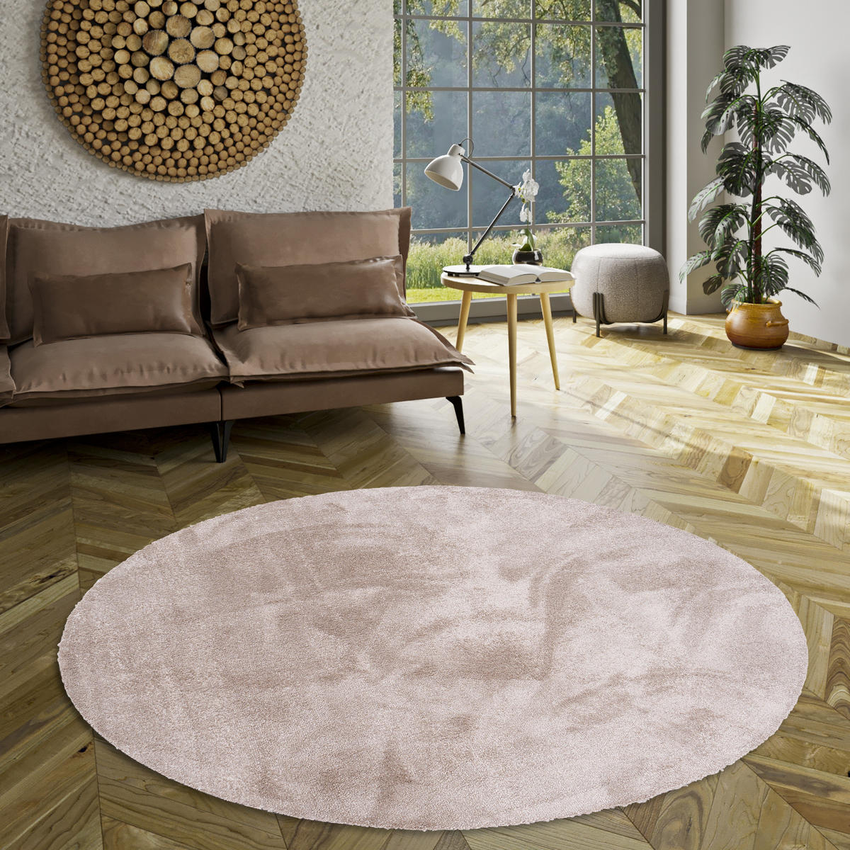 HOCHFLORTEPPICH LIVORNO RUND SUPER SOFT - Beige, Textil (133/133cm) - Snapstyle
