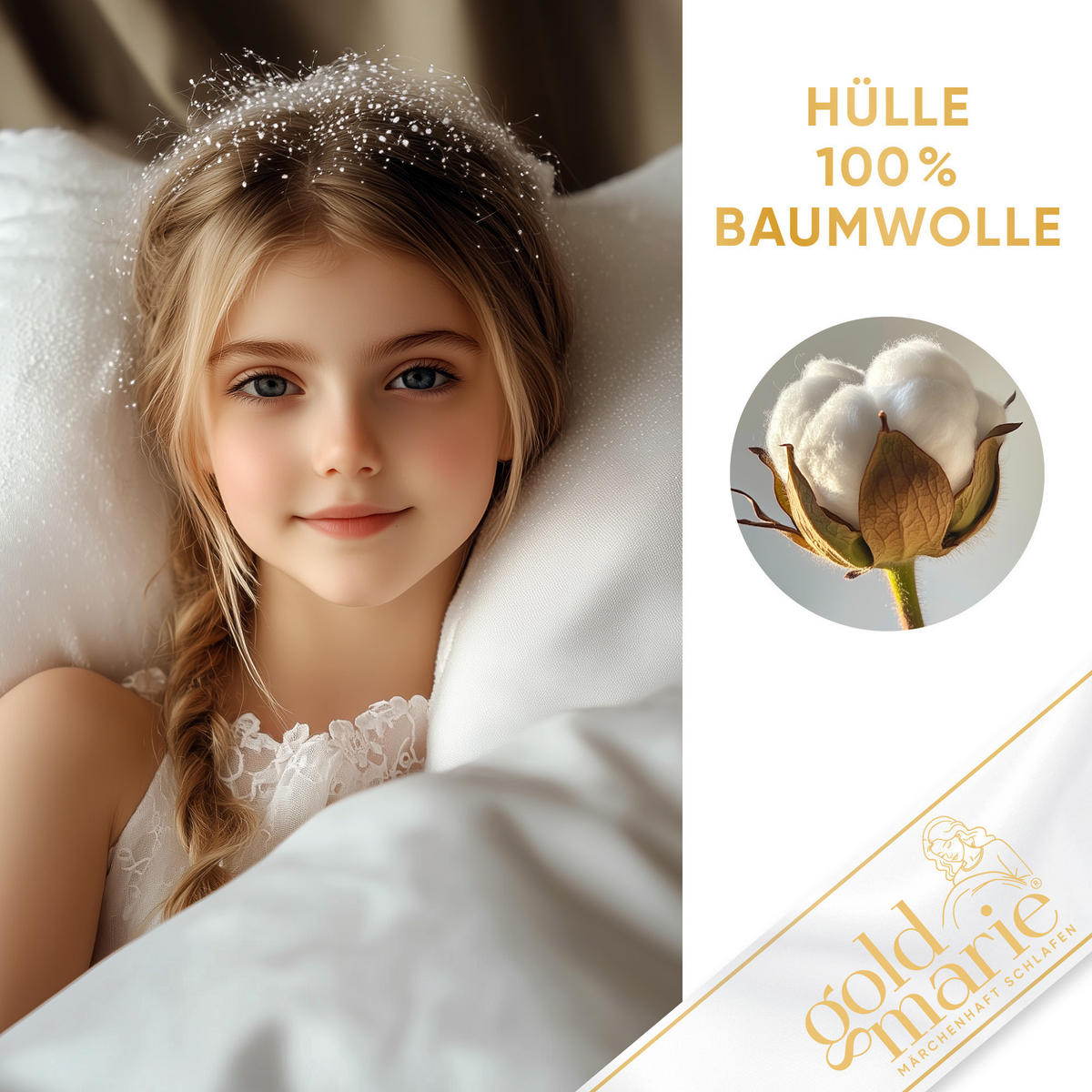 KINDERKISSEN MARIE Entendaunen weich - Weiß, Naturmaterialien (40/80cm) - Goldmarie 