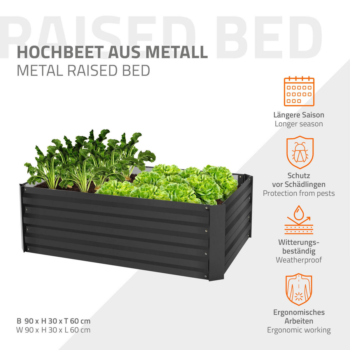 HOCHBEET 3er Set - Anthrazit, Metall (60/30/90cm) - ML-DESIGN