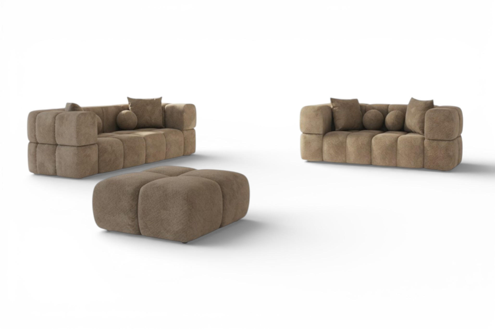 SOFASET Vega 3-2 Inkl. Hocker - Braun, Holzwerkstoff/Textil (250/77/103cm) - Fun Möbel