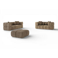 SOFASET Vega 3-2 Inkl. Hocker - Braun, Holzwerkstoff/Textil (250/77/103cm) - Fun Möbel