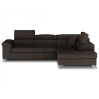 ECKSOFA mit Schlaffunktion und Bettkasten, pflegeleichter Monolith-Stoff - Chromfarben/Dunkelbraun, Textil/Metall (202/275cm) - Eltap