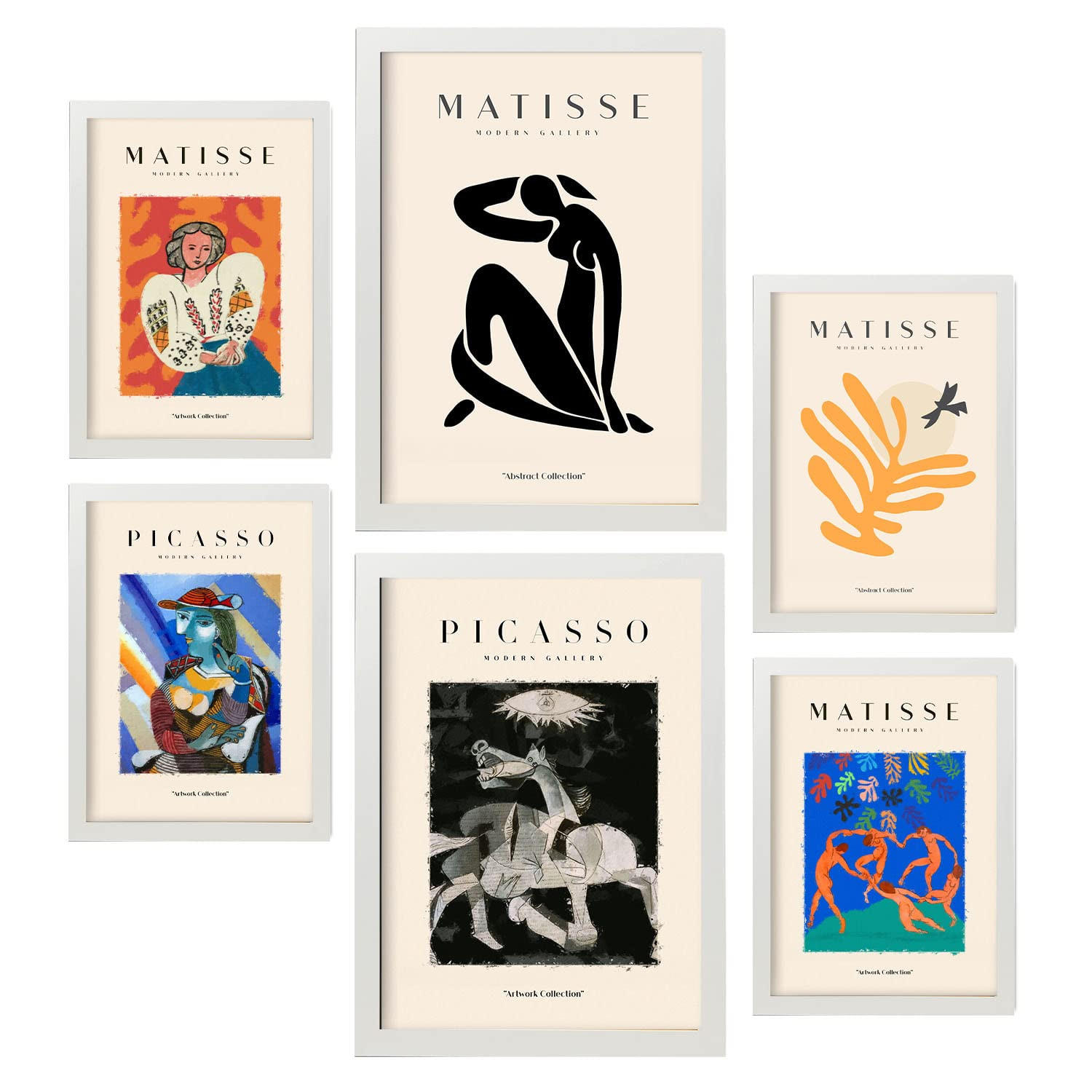 POSTER Set Mit 6 Von Picasso Und Matisse Abstrakte Gemälde Drucke Des Fauvismus Und Surrealismus Für Innenarchitektur A3 & A4 Weißer Rahmen - Weiß, Papier (29/3cm) - Nacnic