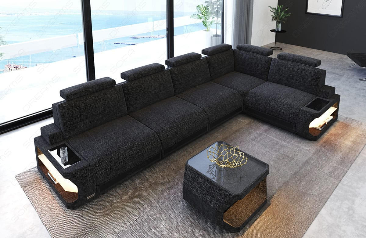 ECKSOFA Siena Schwarzgrau Schwarz Strukturstoff - Schwarz, Kunststoff (347/197cm)