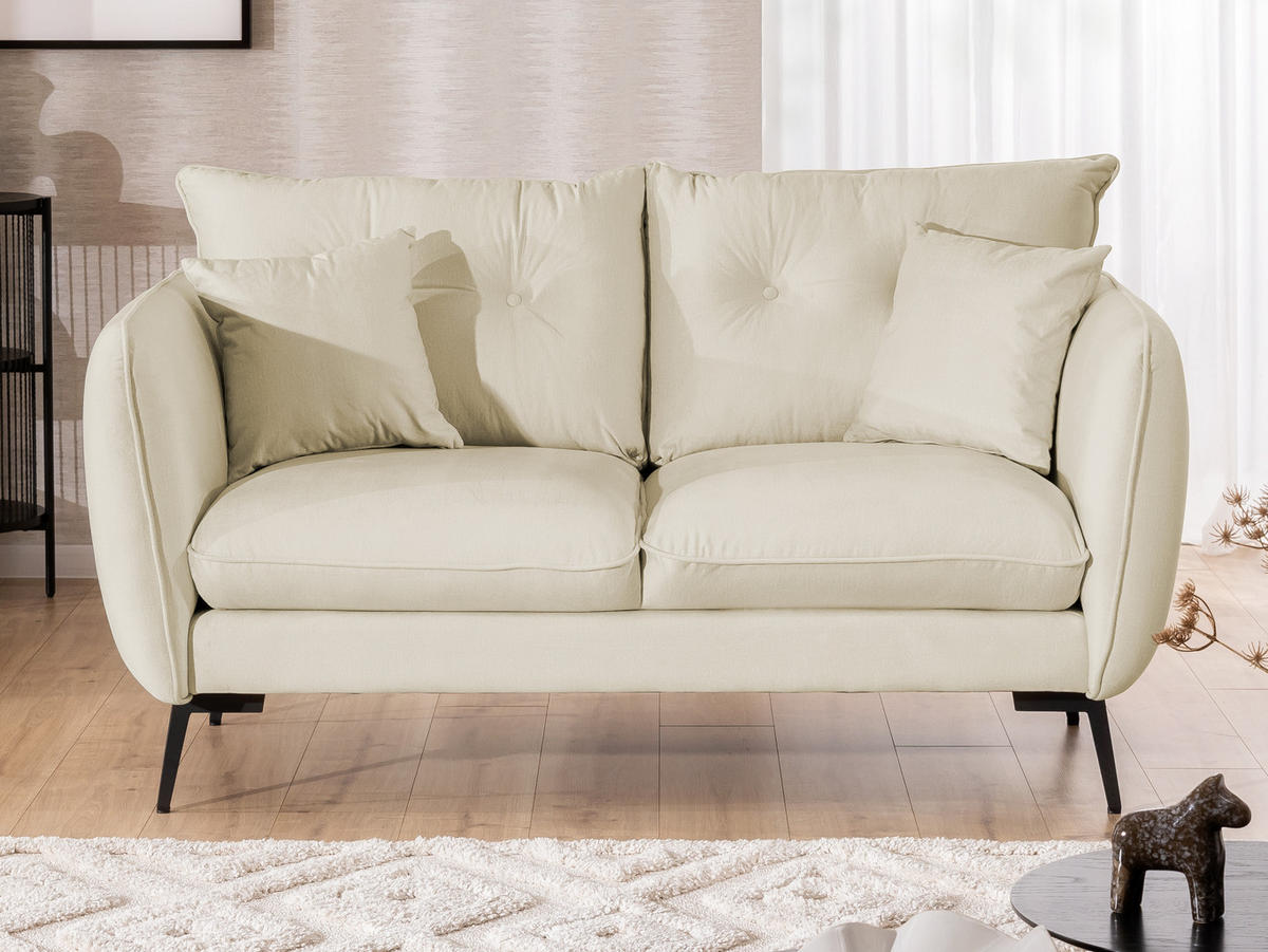 2-SITZER-SOFA Nordloft Beige Samt - Beige/Schwarz, Holz/Textil (174/86/100cm) - S-Style Möbel