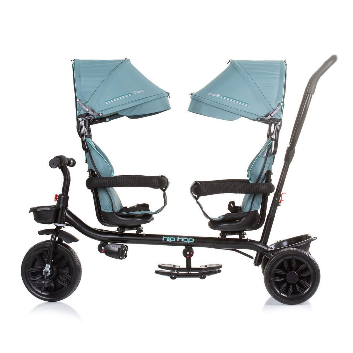GESCHWISTERDREIRAD Hip Hop türkis Schiebegriff, Sitze 360° drehbar, Gurte - Türkis, Metall (131/49/95cm) - Babyshoppen