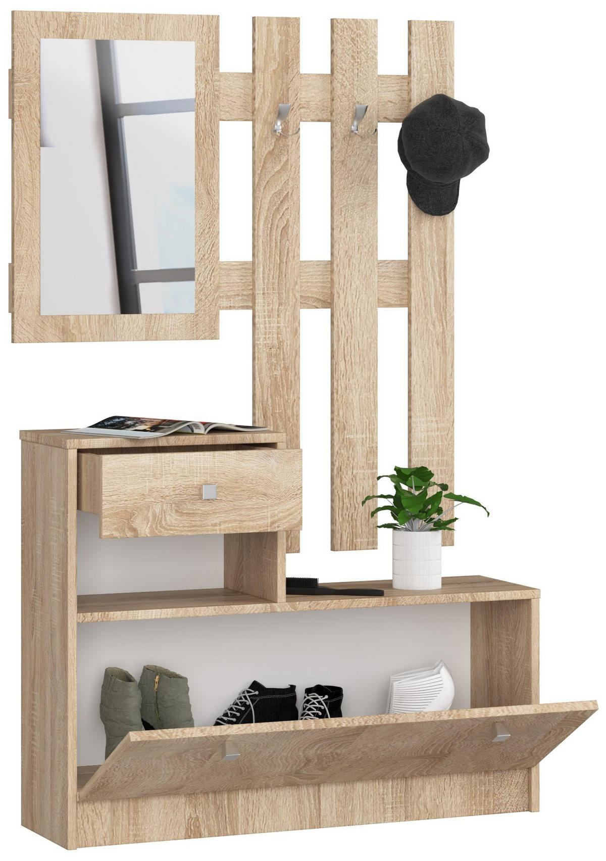 GARDEROBE Sonoma Eiche 90x25x170 cm - Silberfarben/Sonoma Eiche, Holzwerkstoff/Metall (90/170/25cm) - Akord