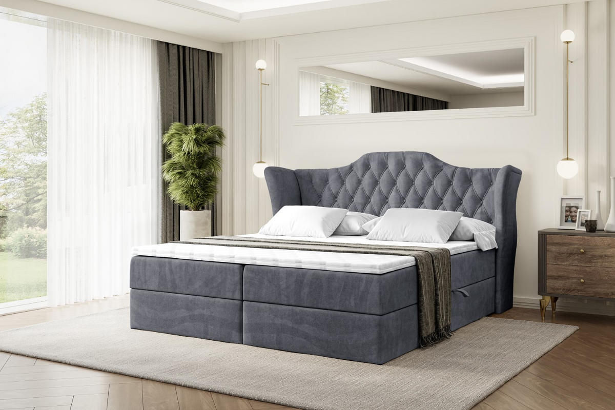 BOXBETT mit Matratze H4 und Lattenrost - VILA - 180x200 cm - H4 - Dunkelgrau - Dunkelgrau, Holzwerkstoff (180/200cm) - ALTDECOR