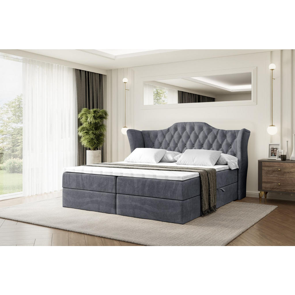 Thumbnail - Altdecor Boxbett, Dunkelgrau, Holzwerkstoff, Höhe ca. 20 cm, 120x200 cm, Schlafzimmer, Betten, Boxspringbetten