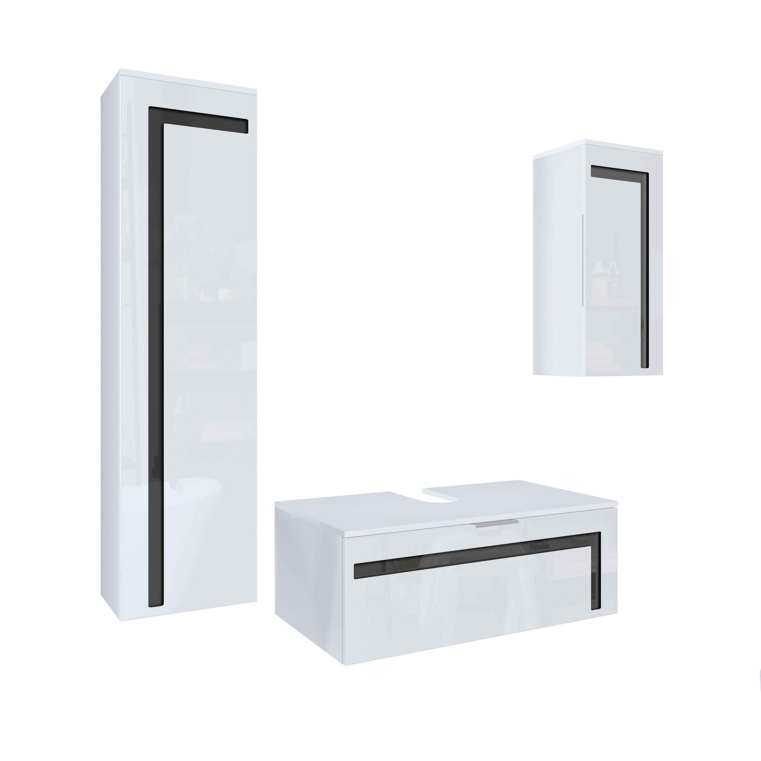 Vladon Badmöbelset Schwarz Hochglanz 200x193x51 cm