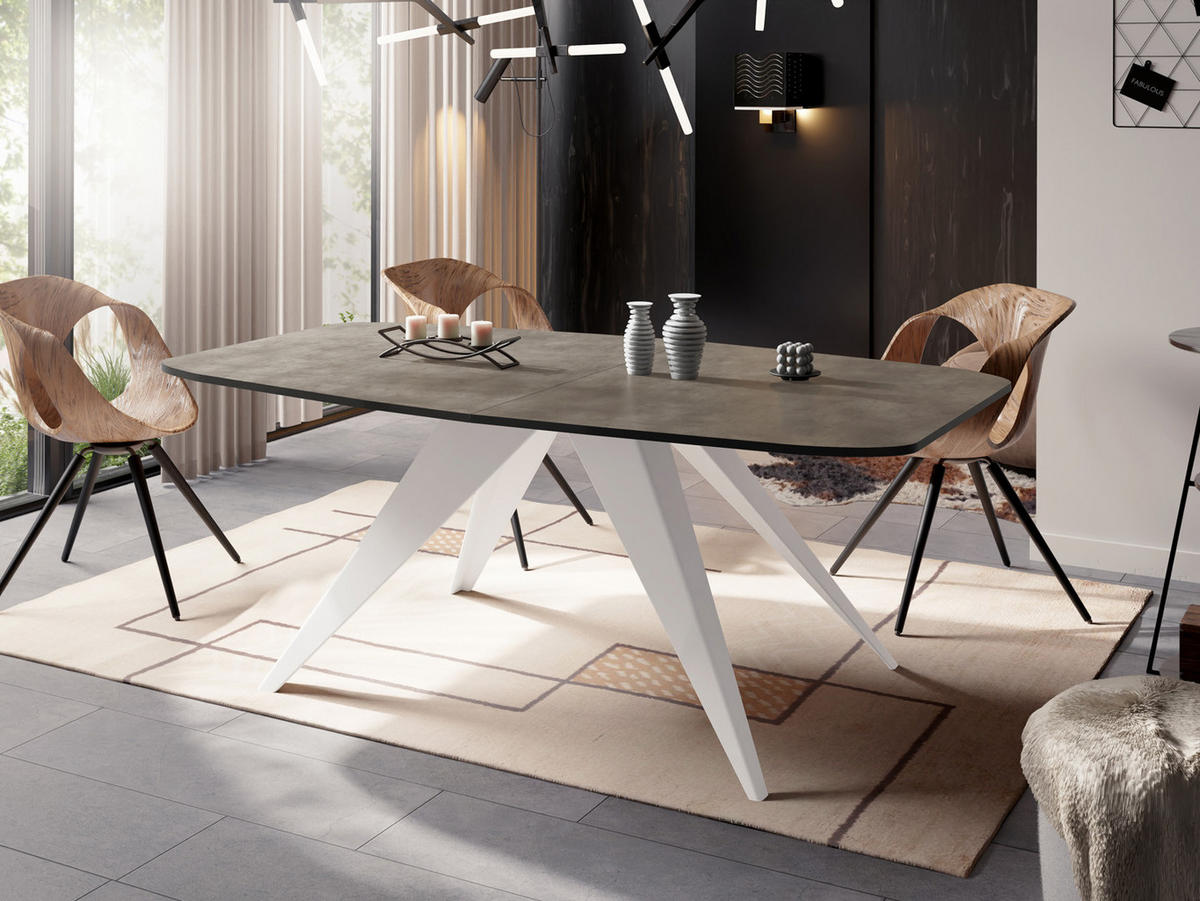 ESSTISCH Fatina rechteckig ausziehbar, Dunkelgrauer Chicago Beton 180-218/90/76 cm - Dunkelgrau/Weiß, Holzwerkstoff/Metall (180/90/76cm) - WFL GROUP