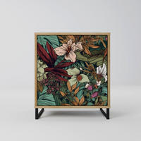 SIDEBOARD BOTANICAL EMERGENCE, Eichefarben, 57,5x42x67,5 cm, Schwarze Metall-Rahmenfüße - Eichefarben/Multicolor, Holzwerkstoff/Metall (57.5/67.5/42cm) - SpaceRebels