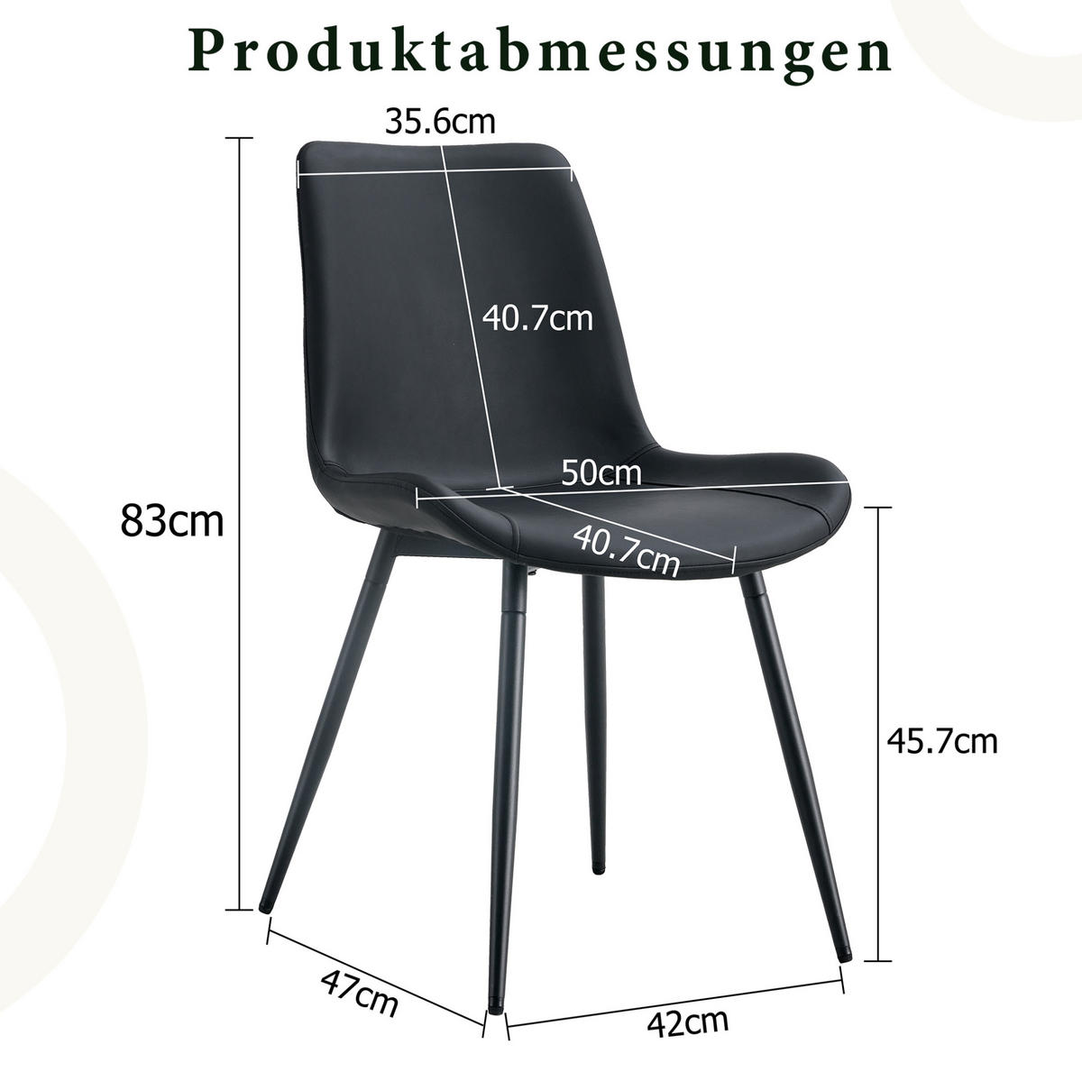 ESSZIMMERSTUHL 4er-Set Schwarz PU-Leder Metallgestell - Grau, Metall (47/83/50cm) - Meubliv