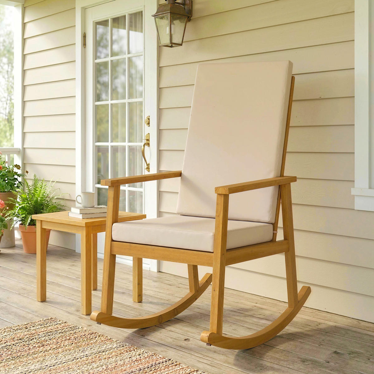 SCHAUKELSTUHL Akazienholz Polyester Beige - Beige/Akaziefarben, Holz/Textil (60/107/89cm) - Outsunny