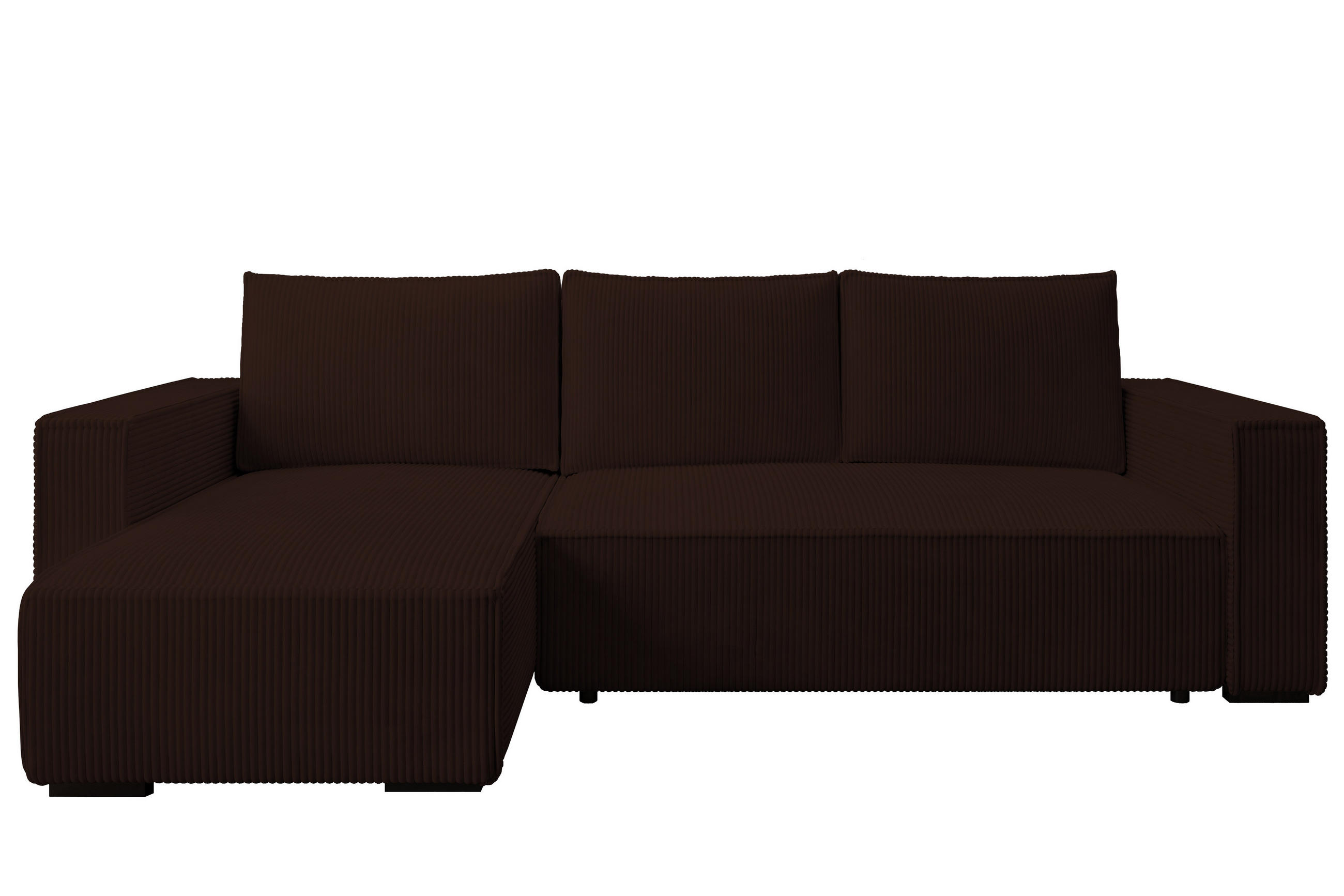 ECKSOFA CUDDY L, Eckcouch in L-Form mit Schlaffunktion und Bettkasten, Farbe: Dunkelbraun, Cordstoff, Ottomane Links - Dunkelbraun, Textil (240/140cm) - Storez24