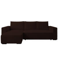 ECKSOFA CUDDY L, Eckcouch in L-Form mit Schlaffunktion und Bettkasten, Farbe: Dunkelbraun, Cordstoff, Ottomane Links - Dunkelbraun, Textil (240/140cm) - Storez24