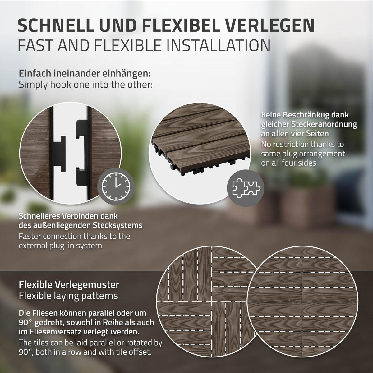 TERRASSENFLIESE Dunkelbraun 22 Stück - Dunkelbraun, Holzwerkstoff (30/30/2.1cm) - ML-DESIGN