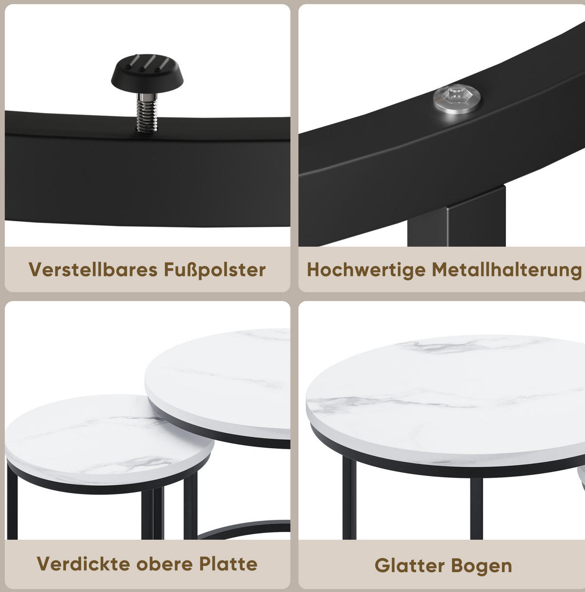 COUCHTISCH 60/40 cm Weiß aus Spanplatte und Eisen verschachtelbar - Weiß, Holzwerkstoff (60/60/45cm) - OKMYHOME
