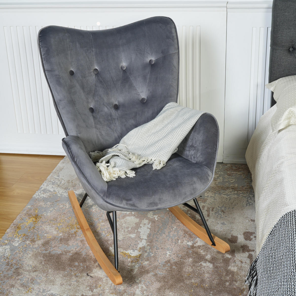 SCHAUKELSTUHL in Velvet Dunkelgrau - Grau, Metall (58/96/85cm) - Meubles Cosy