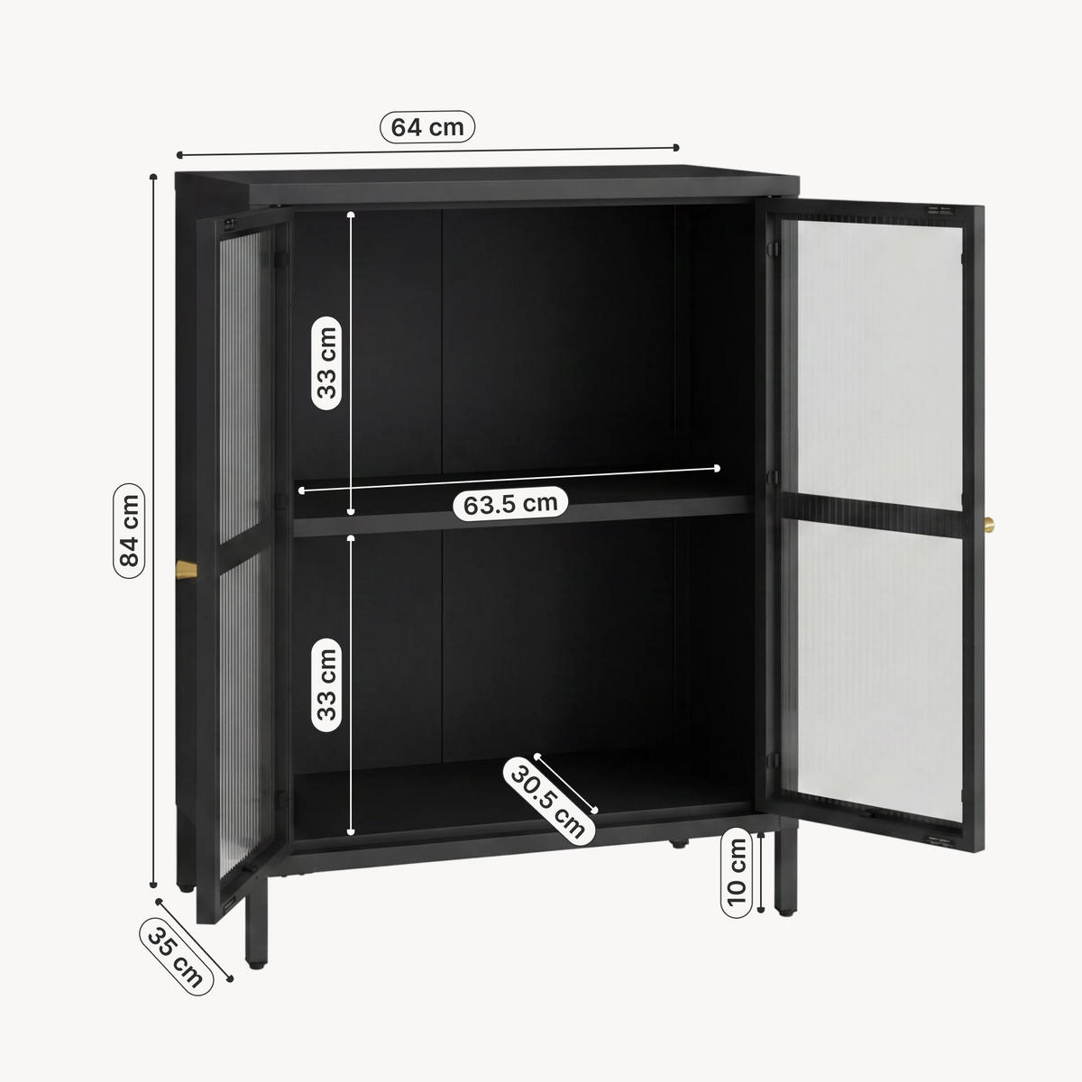 VITRINE Säkylä - Schwarz, Glas/Metall (64/84/35cm) - [en.casa]