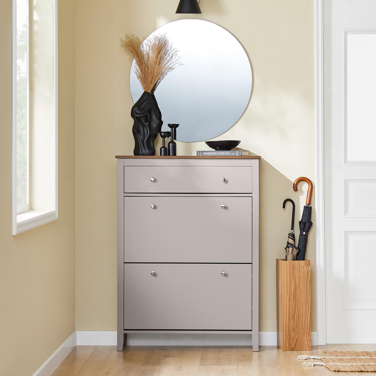 Thumbnail - SoBuy Schuhschrank, Hellbraun, Holzwerkstoff, 80x108x25 cm, Garderobe, Schuhaufbewahrung, Schuhkipper