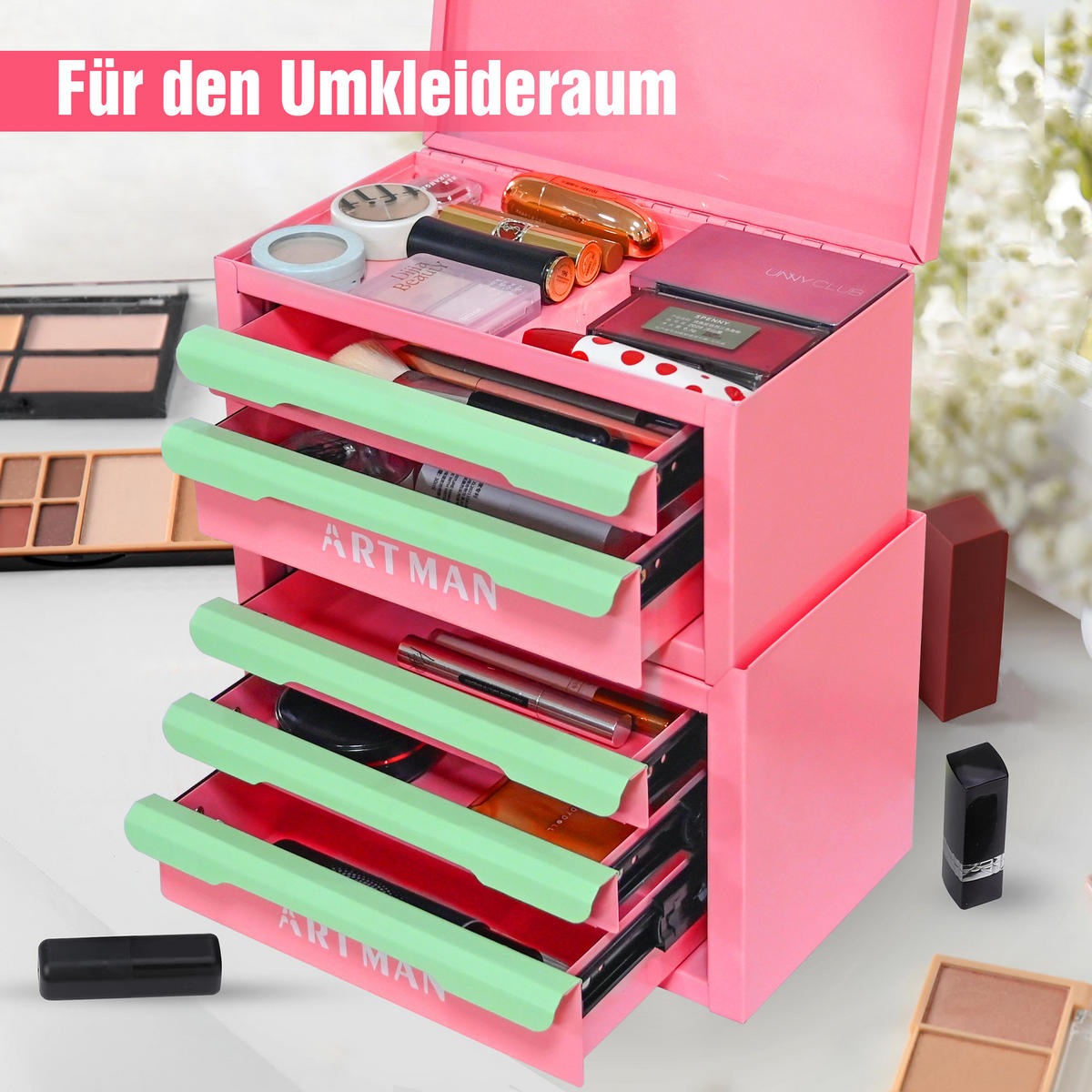 KOMBINATIONSKOFFER – Farbkombination Pink und Grün, 2 + 3 Ebenen - Multicolor, Metall (15.8/32/28.5cm) - DCA
