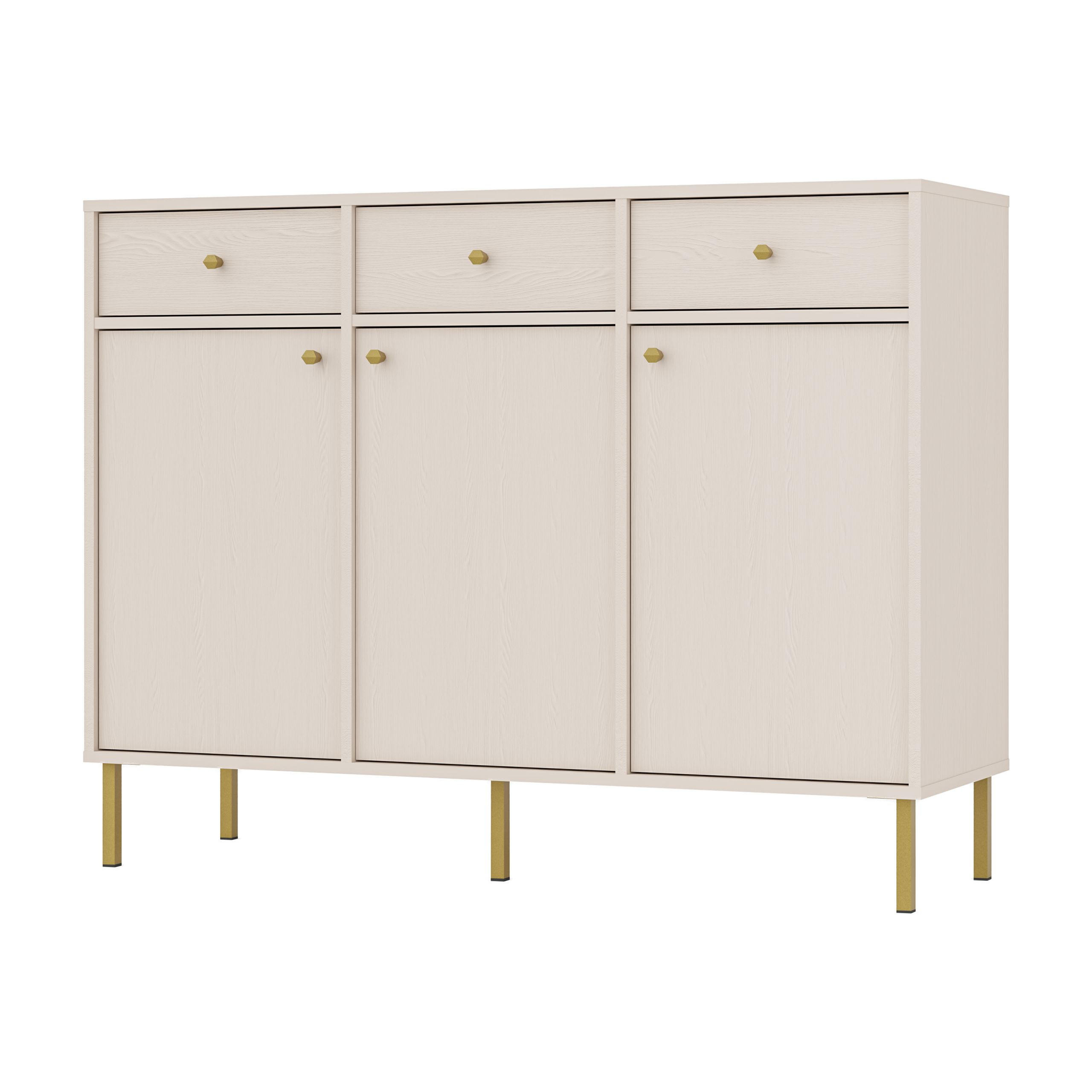 KOMMODE TORINO 125/95/41 cm mit 3 Schubladen 3 Türen Beige - Beige, Holzwerkstoff (125/95/41cm) - MASSENO