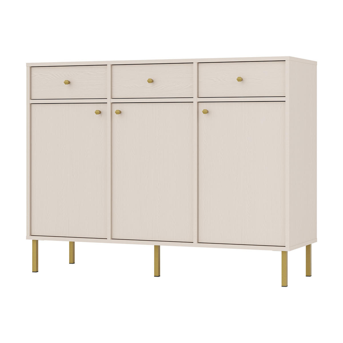 KOMMODE TORINO 125/95/41 cm mit 3 Schubladen 3 Türen Beige - Beige, Holzwerkstoff (125/95/41cm) - MASSENO